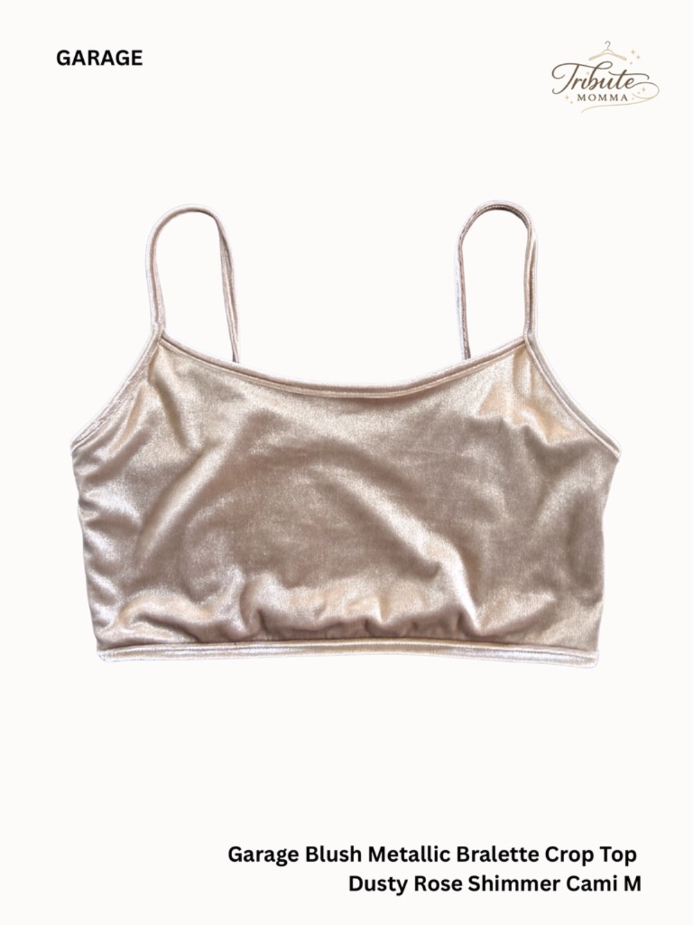 SALE! $10 GARAGE Blush Metallic Bralette Crop Top | Dusty Rose Shimmer Cami M